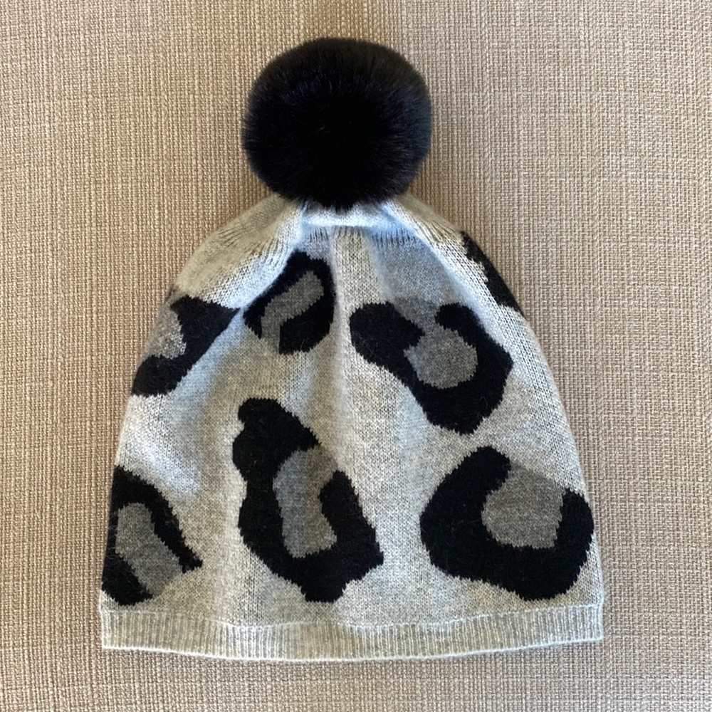 Brodie CASHMERE Beanie Leopard Camouflage Grey Black Winter Snow Hat Camo - Picture 2 of 5